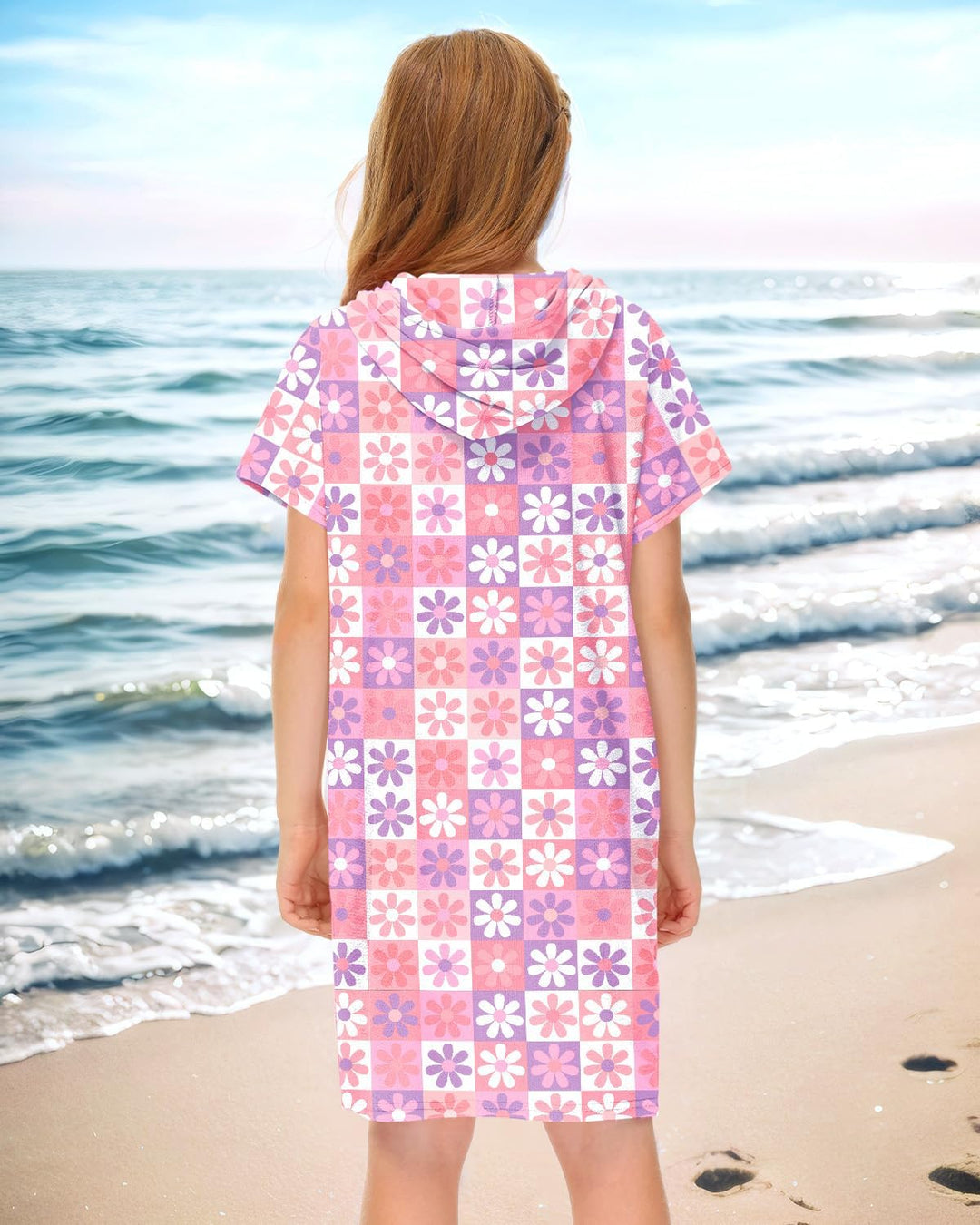 BesserBay Mädchen Junge Badeponcho Frottee Bademantel Kapuze Poncho mit Taschen Zip Cover Up Kinder