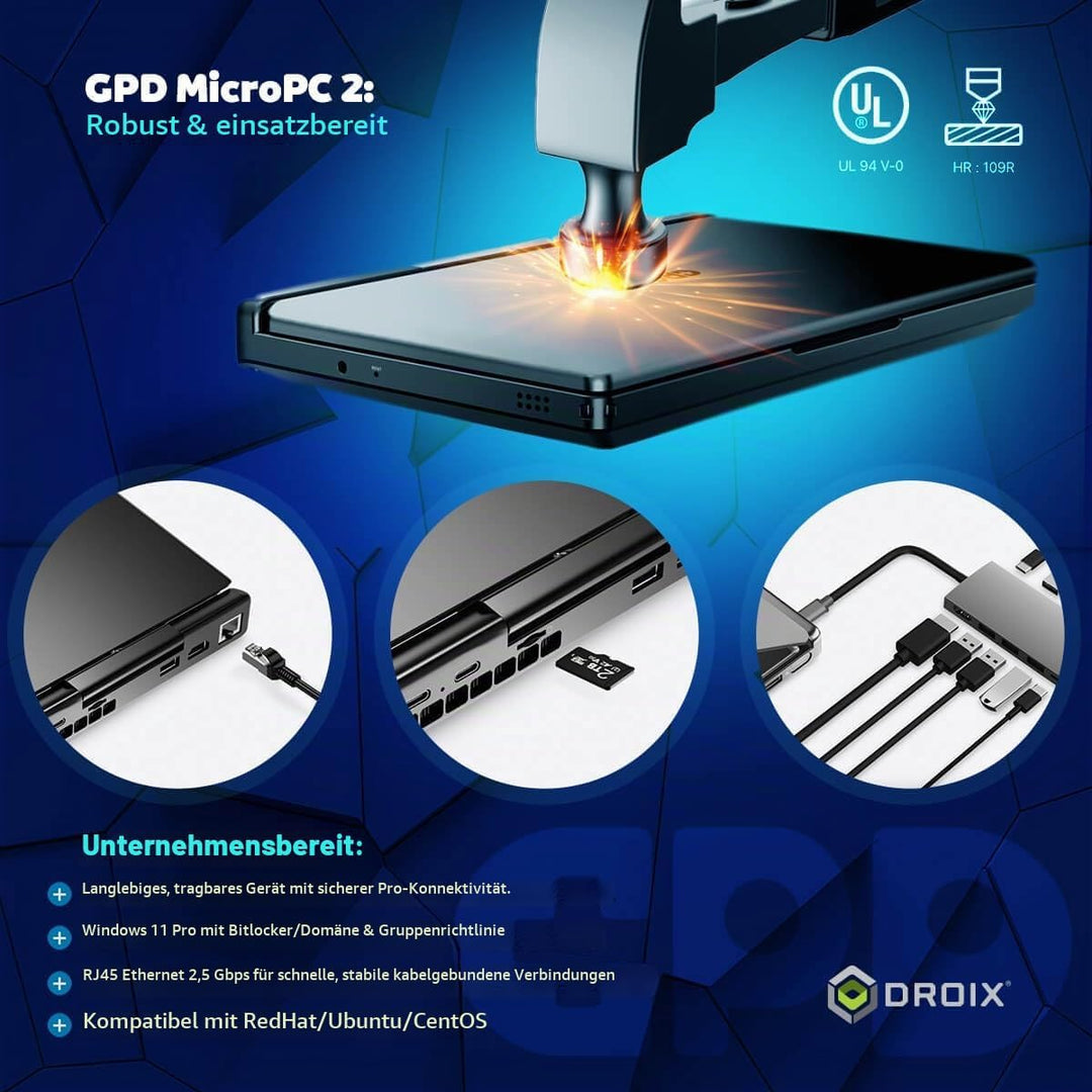 GPD MicroPC 2 Windows 11 PRO tragbarer Mini-Laptop mit 7-Zoll-1080P-Display | N300 Intel-Prozessor,