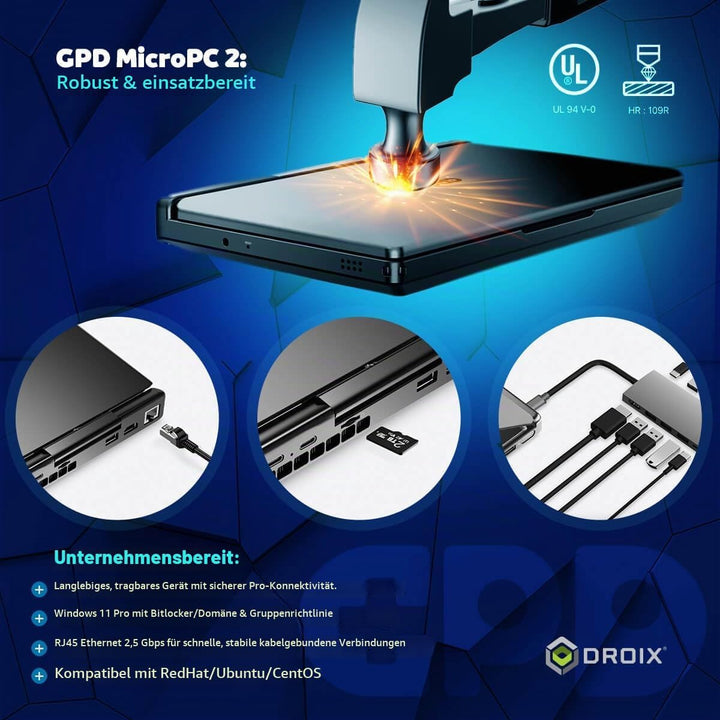GPD MicroPC 2 Windows 11 PRO tragbarer Mini-Laptop mit 7-Zoll-1080P-Display | N300 Intel-Prozessor,