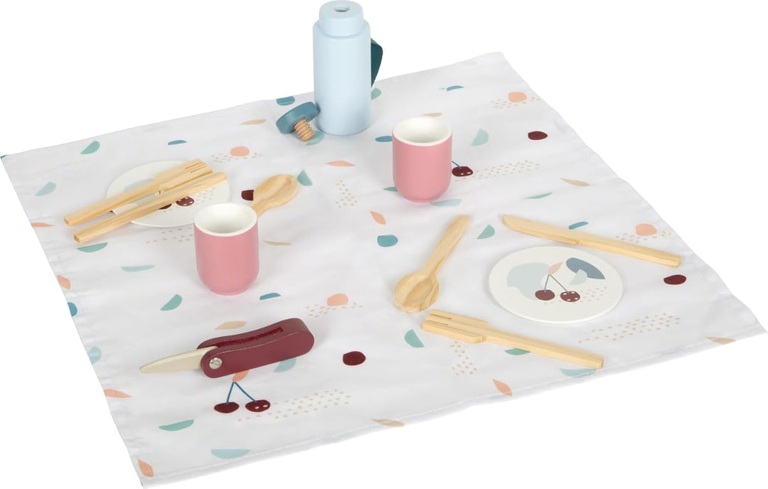 small Foot Picknickrucksack „Tasty“ aus Holz, Picknick-Spielset mit umfangreichem Zubehör, Rucksack