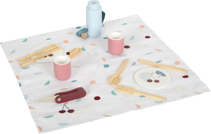small Foot Picknickrucksack „Tasty“ aus Holz, Picknick-Spielset mit umfangreichem Zubehör, Rucksack