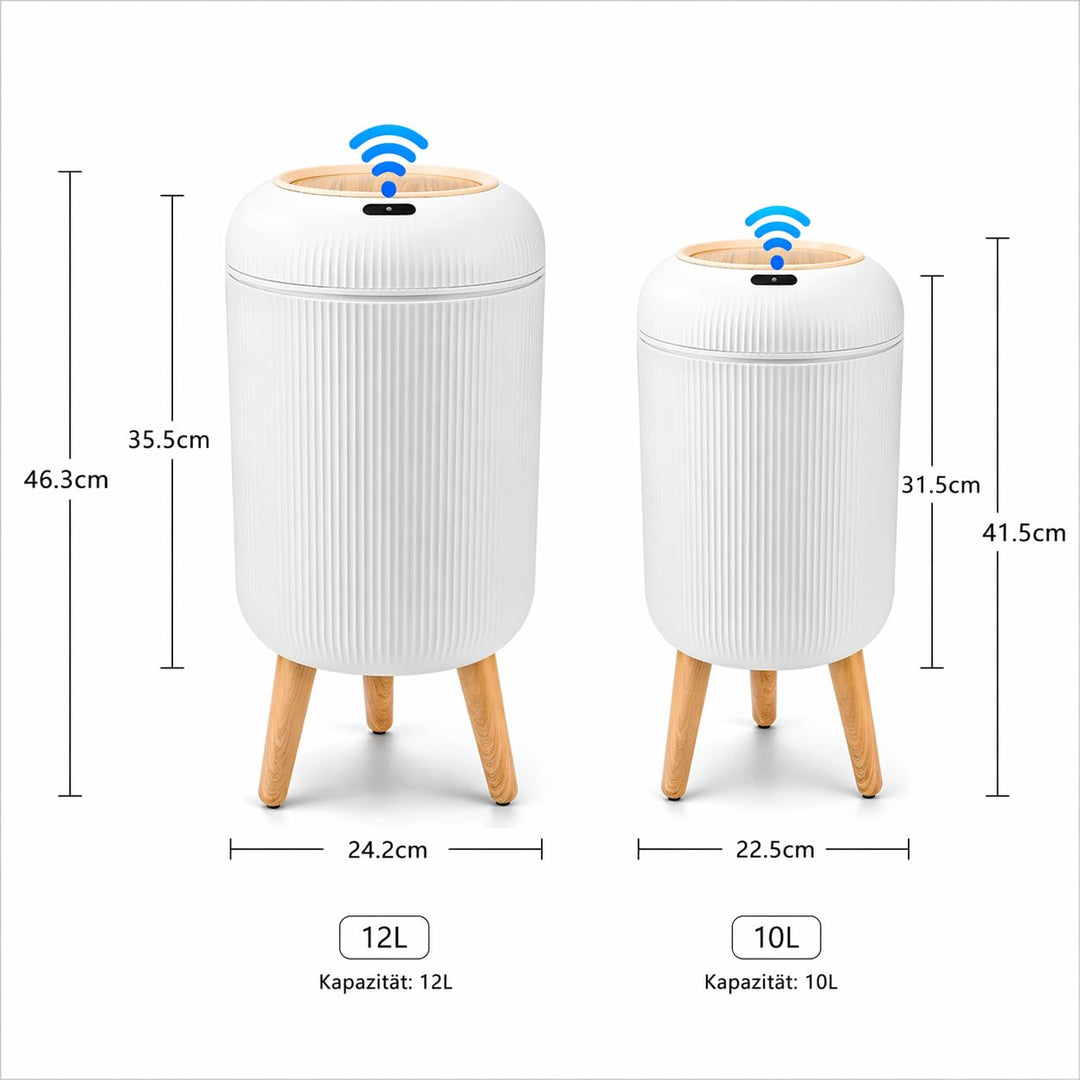 Smart Mülleimer mit Sensor,Weiss,10L,für Küche und Badezimmer, klein Geruchsdichter Trash Can Automa