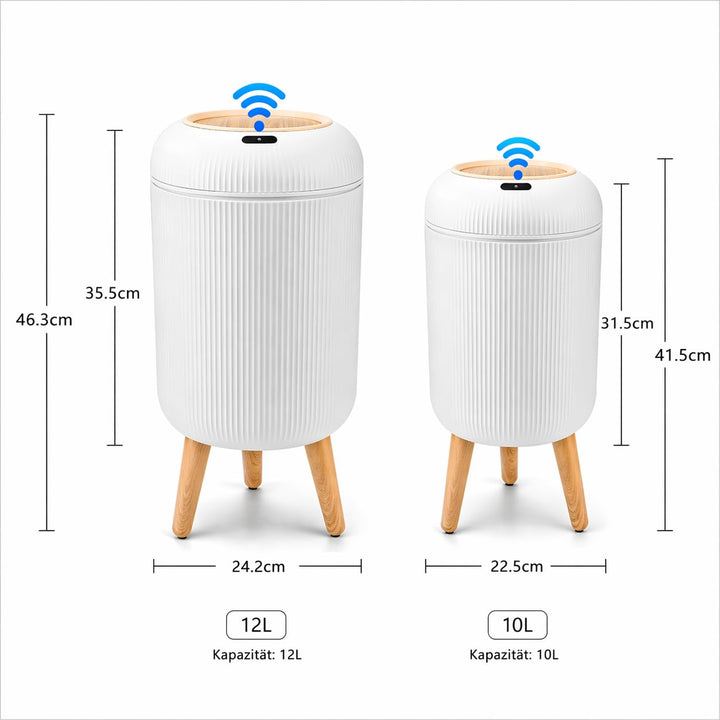 Smart Mülleimer mit Sensor,Weiss,10L,für Küche und Badezimmer, klein Geruchsdichter Trash Can Automa