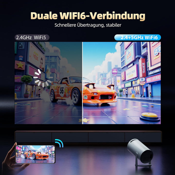 Neuer Mini Beamer 4K Unterstützt Android 11, Projektor Tragbarer FHD 1080P mit WLAN 6 BT 5.0, Beamer