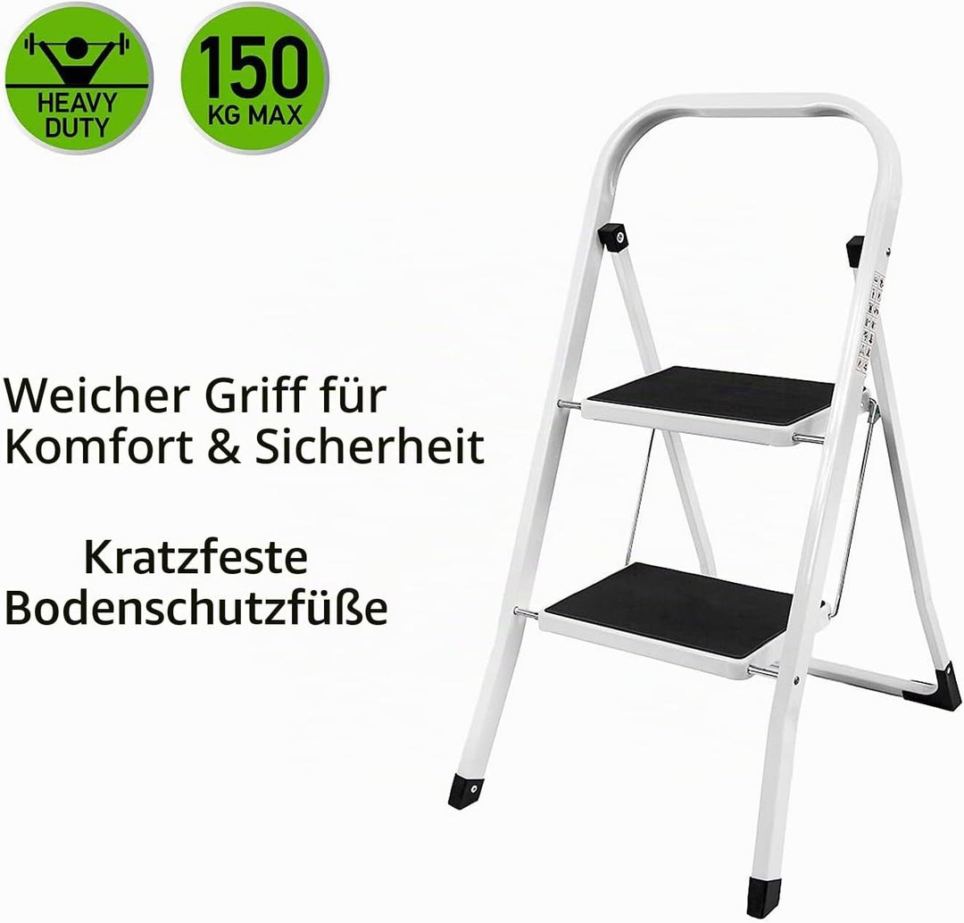 Klappleiter, Stufenleiter 2 Stufen klappbar Stehleiter, Trittleiter Leiter breite Stufen, rutschfest