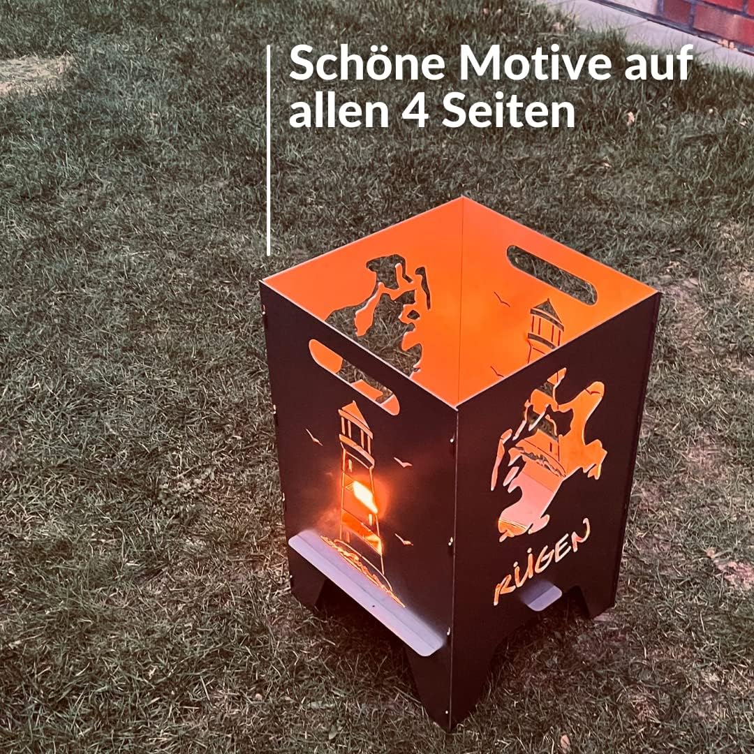 Feuertonne Mit Inselmotiv | Stabiles Stecksystem Mit Tragegriffen | Robust & Aus Hochwertigem Stahl