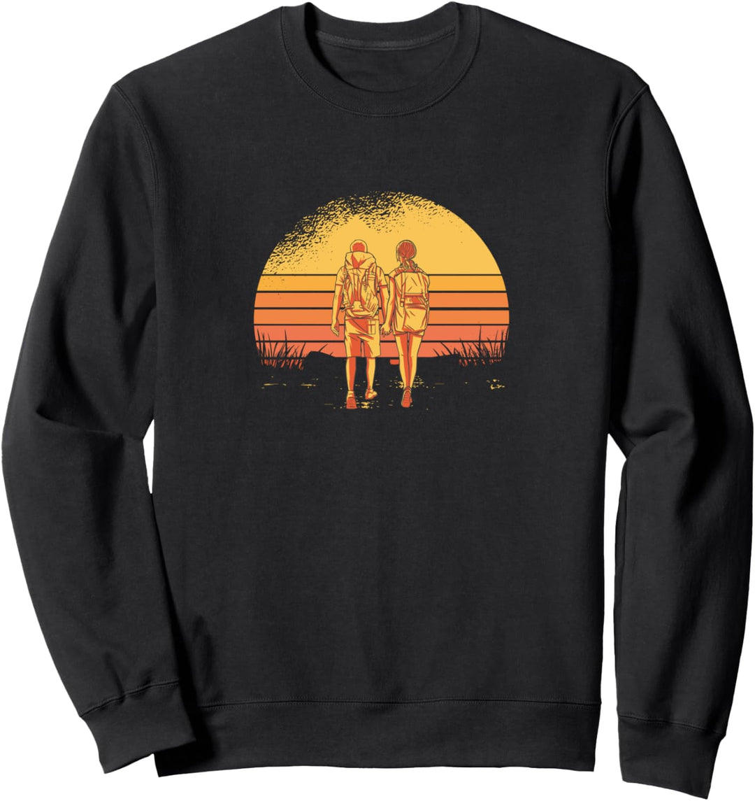 Wandern Design mit retro Sonne und Wanderer Sweatshirt