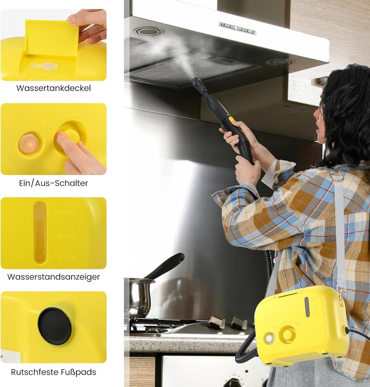 RELAX4LIFE Dampfreiniger, 1600W & 1L, Dampfdruck: 3 bar, Aufheizzeit: 10 s, Dampfreiniger Handgerät