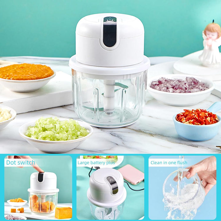 Elektrischer Küchenzerkleinerer, Zwiebelzerkleinerer elektrisch 350 ml, USB-Aufladung, kabelloser Zw