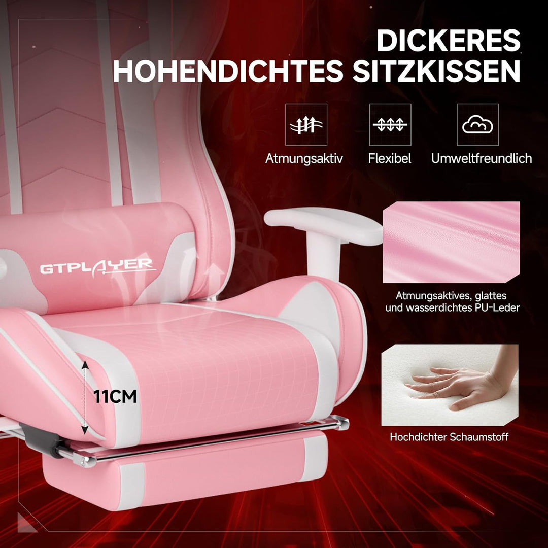 GTPLAYER Gaming Stuhl mit Fussstützen Lautsprecher Bluetooth, Gamer Stuhl Ergonomischer Computerstuh