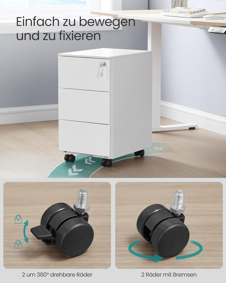 SONGMICS Schubladenschrank, Rollcontainer, mobiler Aktenschrank, Metallschrank, Druckertisch, abschl