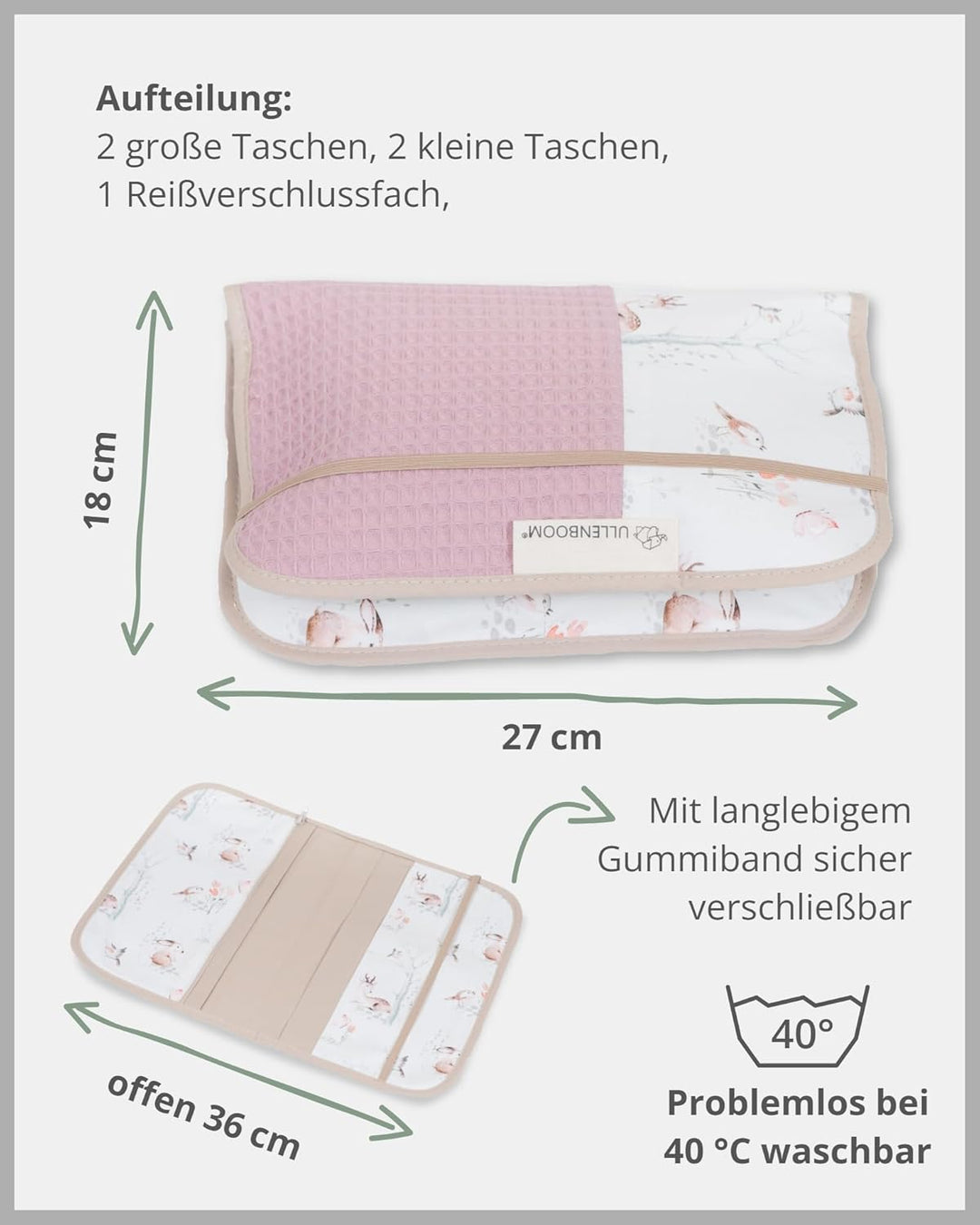 ULLENBOOM ® Windeltasche für unterwegs Märchenwald (Made in EU) - Wickeltasche für bis zu 3 Windeln,