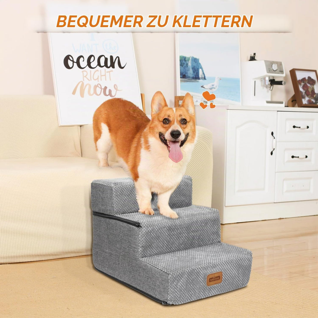 Nobleza 3-stufige Haustiertreppe für kleine Hunde &amp; Katzen, Hunderampe aus hochdichtem Schaum, rutsc