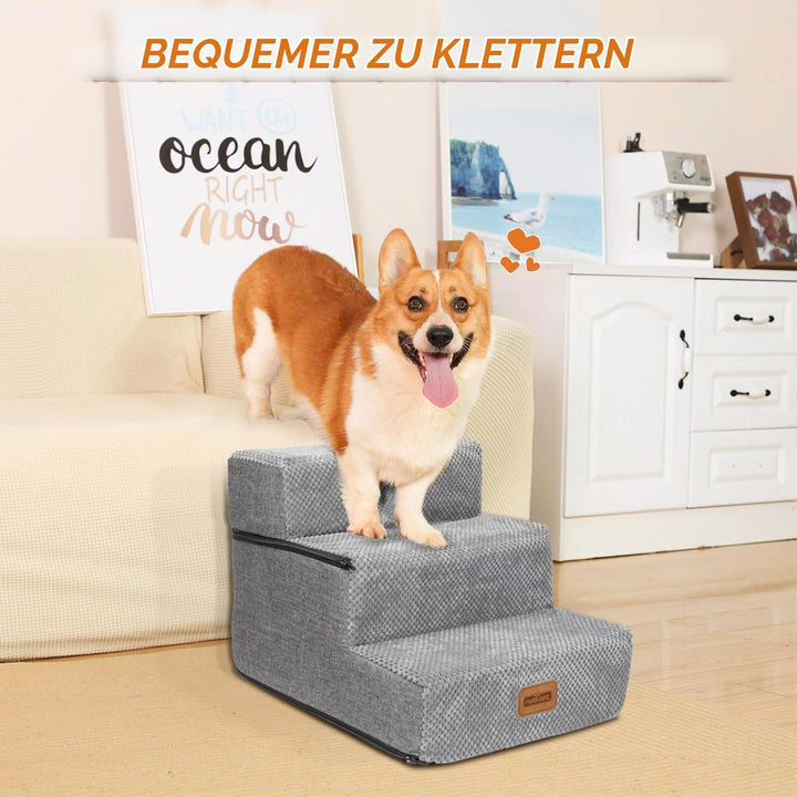 Nobleza 3-stufige Haustiertreppe für kleine Hunde &amp; Katzen, Hunderampe aus hochdichtem Schaum, rutsc