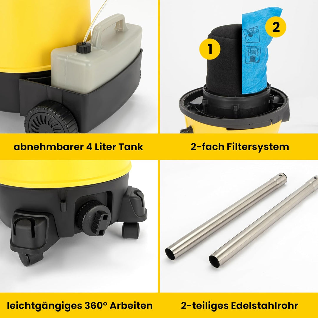 Clatronic BSS 1309 Nass-Trocken Sauger inkl. Shampoo-Funktion,Reinigungsgerät zur Reinigung von Sofa