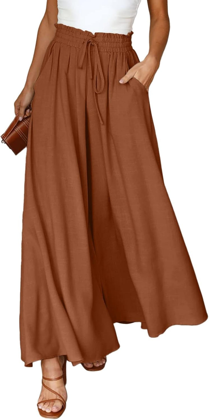 Dokotoo Sommerhose Damen Leicht Palazzo Hose Elegant Sommer High Waist Baggy Freizeithose Baumwolle