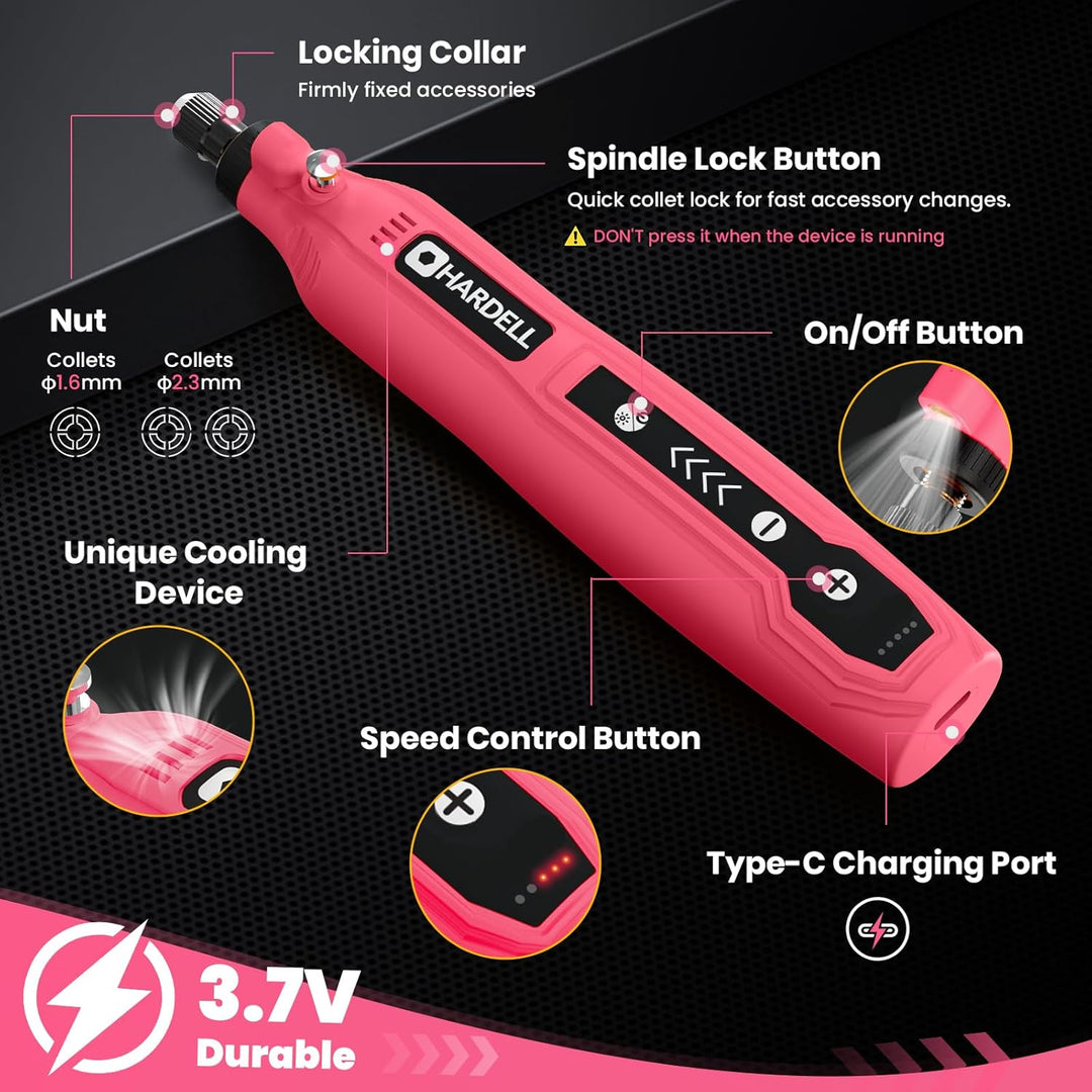 HARDELL Mini Akku Rotationswerkzeug mit LED, 5 Geschwindigkeiten (5000-18000 U/min), 3,7V Multifunkt