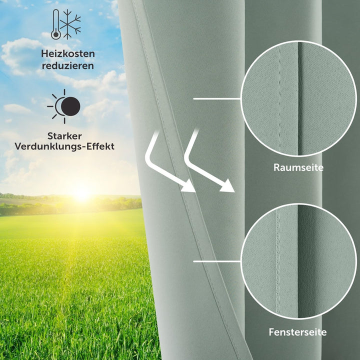 Blumtal Verdunklungsvorhänge 2er Set - Thermovorhang Hitzeschutz - Vorhang Blickdicht mit Ösen - Gar