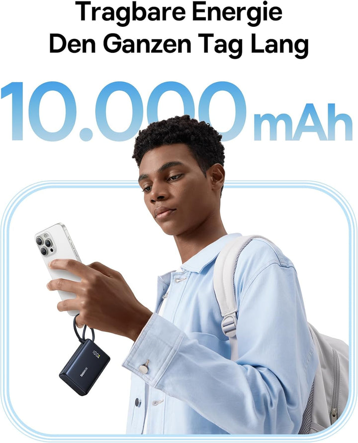 Baseus Picogo Powerbank, Power Bank 10000mAh 45W mit integriertem USB-C Kabel, PD 3.0 QC 4+ Externe