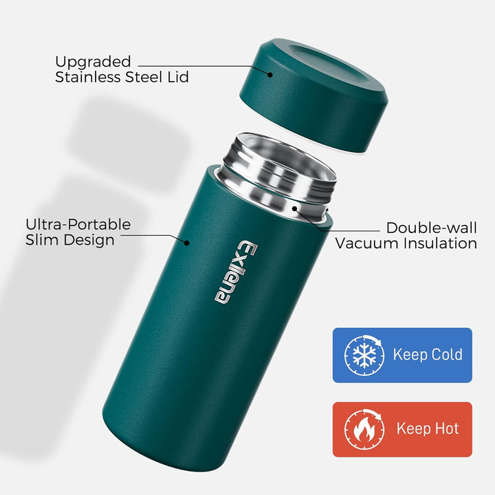 【Upgrade-Version】Exllena Mini Thermosflasche 250ml mit Edelstahl-Deckel, Trinkflasche Klein Doppelwa