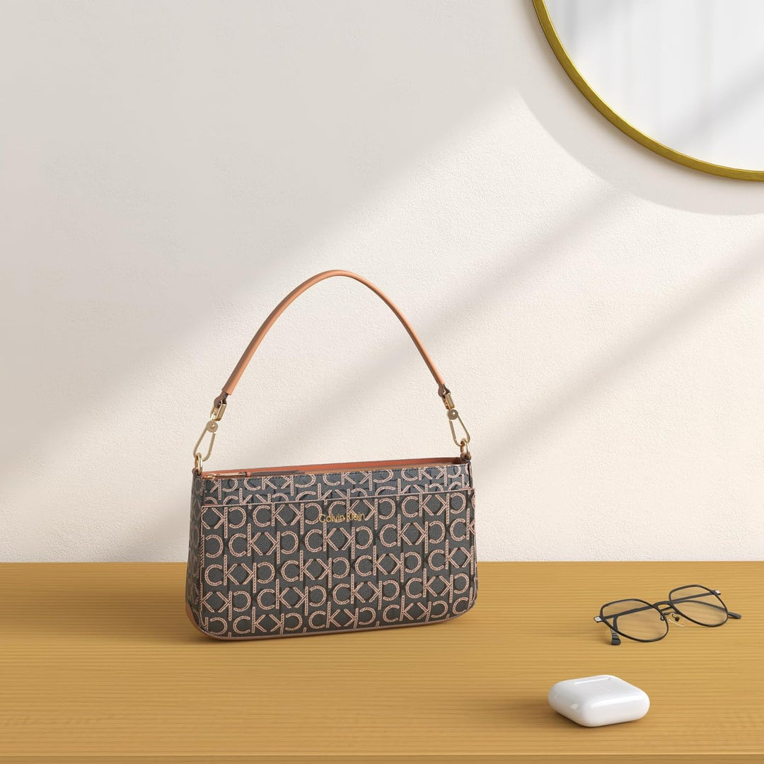 Calvin Klein Damen Lucy Schultertasche mit DREI Fächern Braun/Khaki/Karamell-prägung, Braun/Khaki/Ka