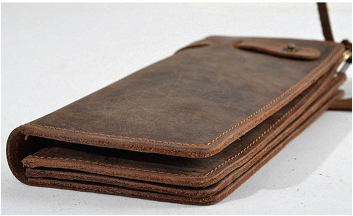 RS Herren-Geldbörse mit Kette, Leder, lang, Bifold Trucker, Vintage, Biker, Geldklammer mit Reissver