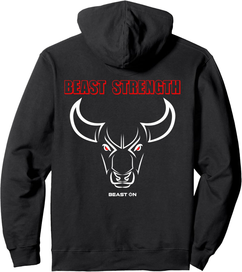 Beast Strength Bull Head Rot Print auf der Rückseite Gym Fitness Pullover Hoodie