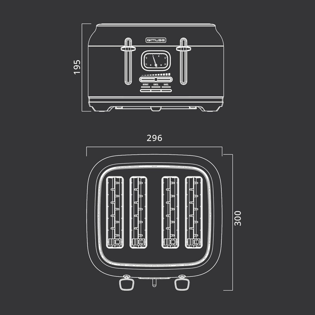 Muse Edelstahl-Toaster im weissen Retro Design, analoge Anzeige, beleuchtete Tasten, 6 Bräunungsstuf