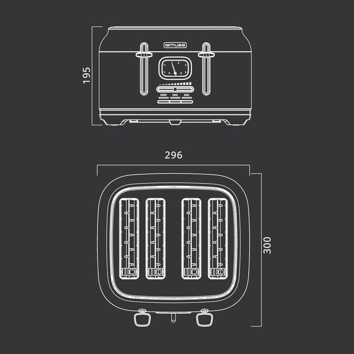 Muse Edelstahl-Toaster im weissen Retro Design, analoge Anzeige, beleuchtete Tasten, 6 Bräunungsstuf