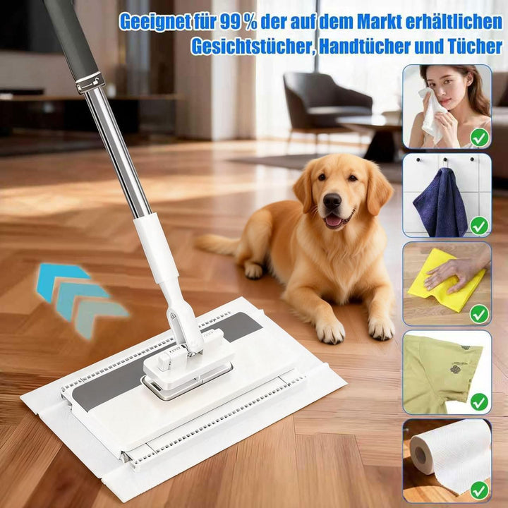 Wischmopp mit Druck-klemm-System,Zero Touch mini mop– 12 Wiederverwendbare Tücher, Tuchwechsel ohne