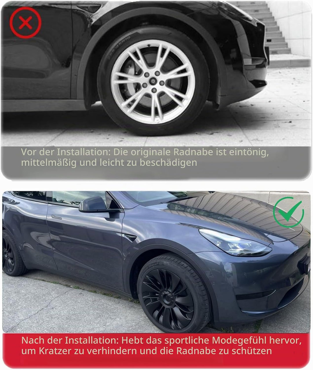 KAVANIC passend für Tesla Model Y Radabdeckung, Radkappe 19 Zoll, Mattschwarz, unterstützt Logo-Symm