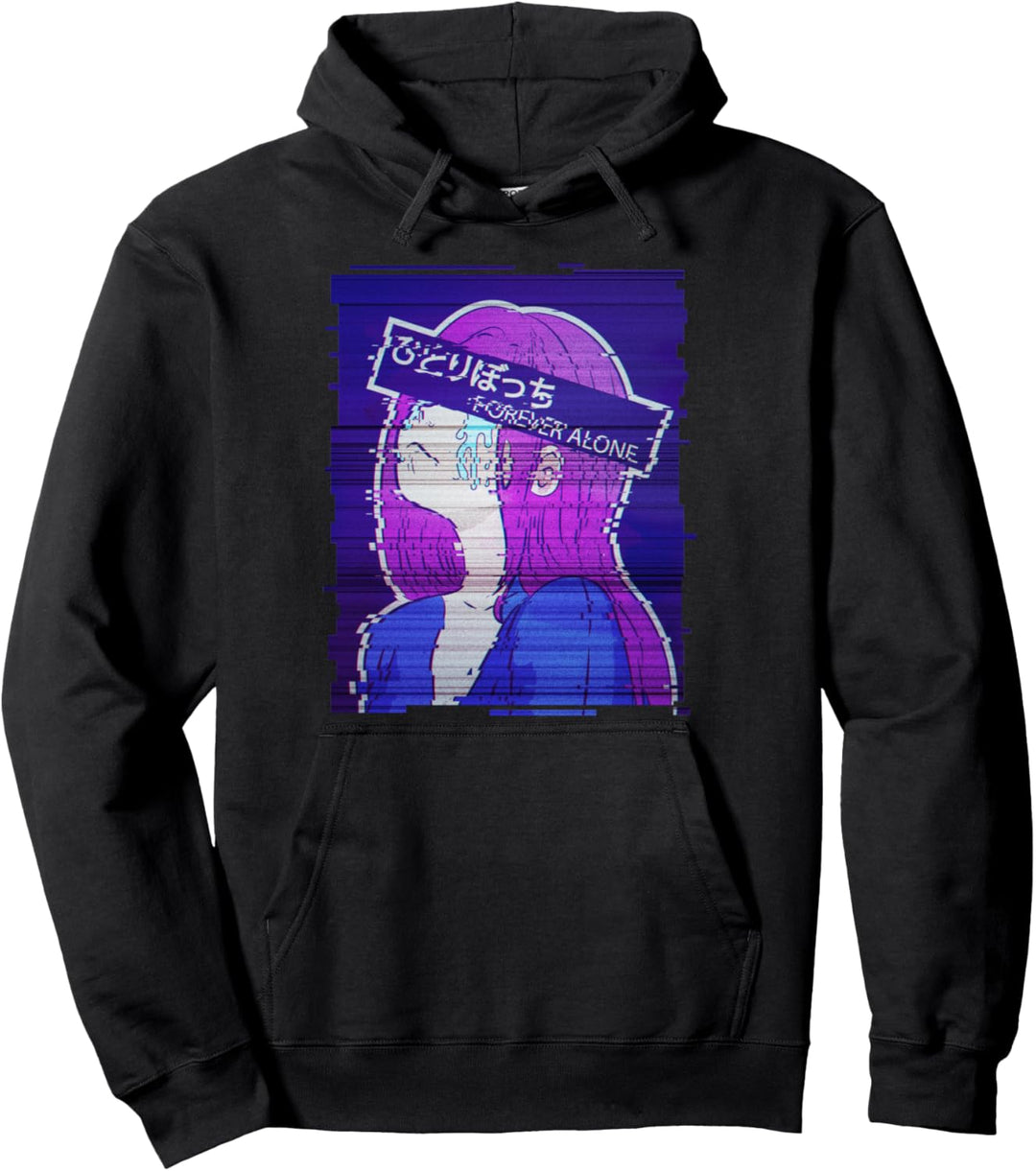 Forever Alone - Japanese Vaporwave Sad Anime Girl Eboy Egirl Pullover Hoodie