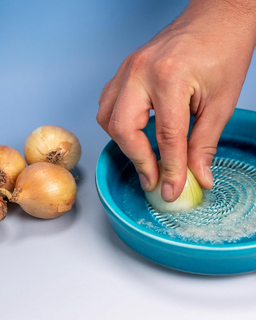 evergrate Geniales Duo: Tellerreibe + Dipschale Motiv Türkis mit 2 Küchenpinsel und 2 Rezepthefte, T