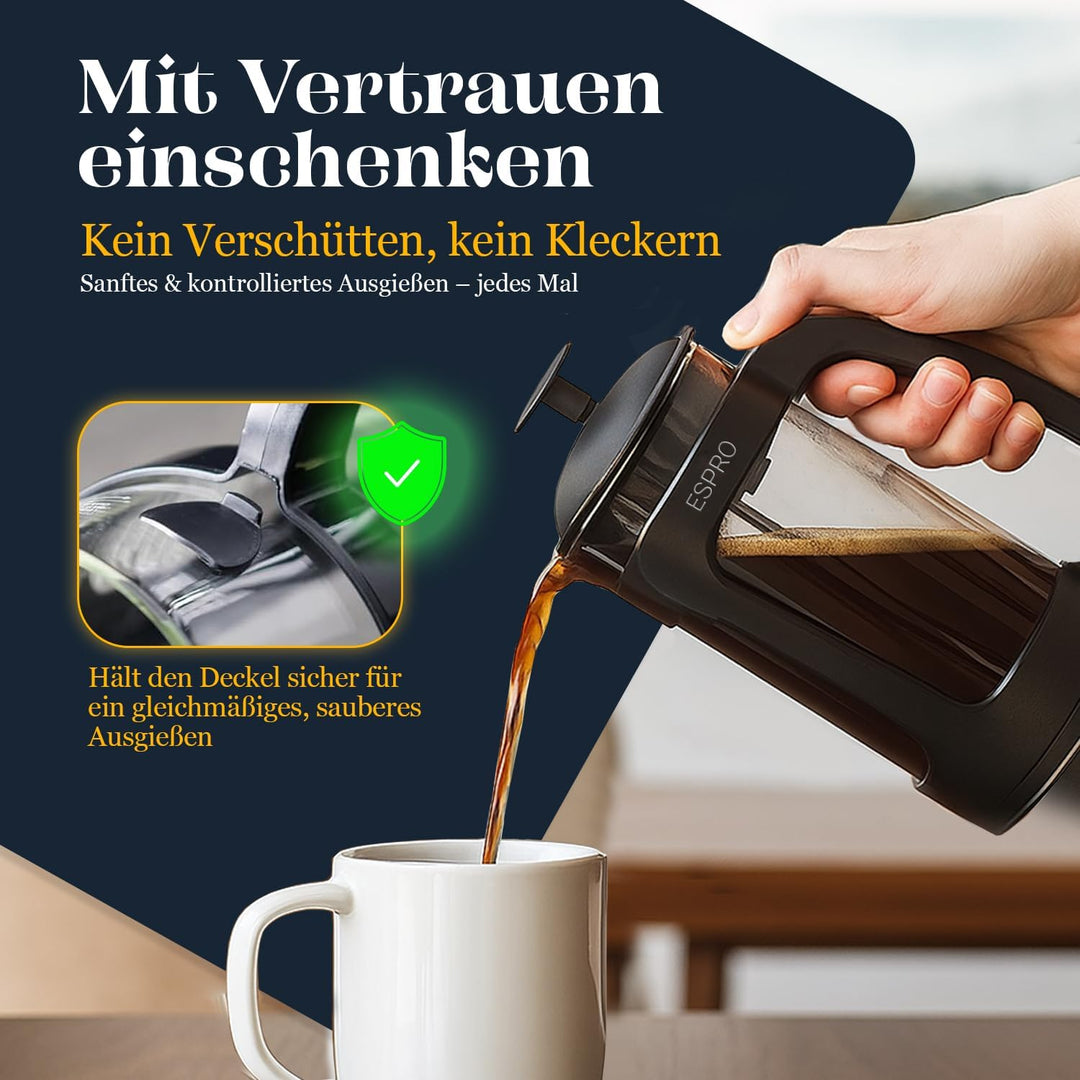 ESPRO P3 French Press Kaffeebereiter – Mit patentiertem Doppelfilter für kaffeefreien Satz, Schwarz,