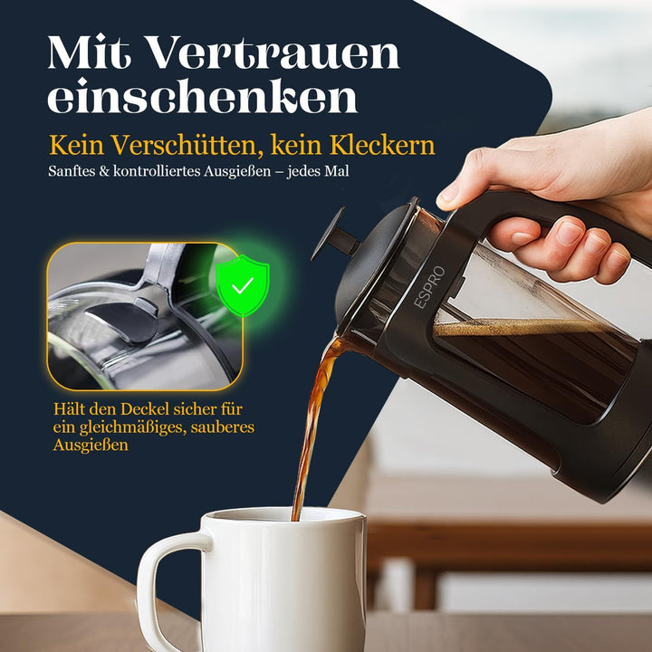 ESPRO P3 French Press Kaffeebereiter – Mit patentiertem Doppelfilter für kaffeefreien Satz, Schwarz,