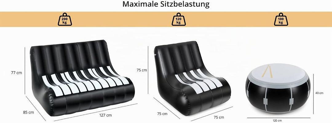 Stagecaptain IF-Set Aufblasbares Loungemöbel-Set - Sitzgarnitur aus PVC - Bestehend aus einem Tisch,