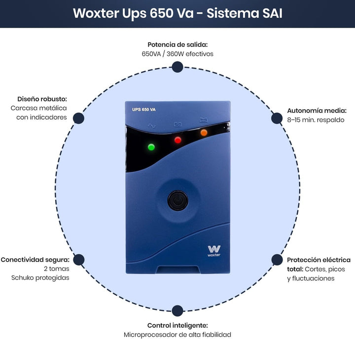 Woxter PE26-062 sistema de alimentación ininterrumpida (UPS) 650 VA, 650 VA