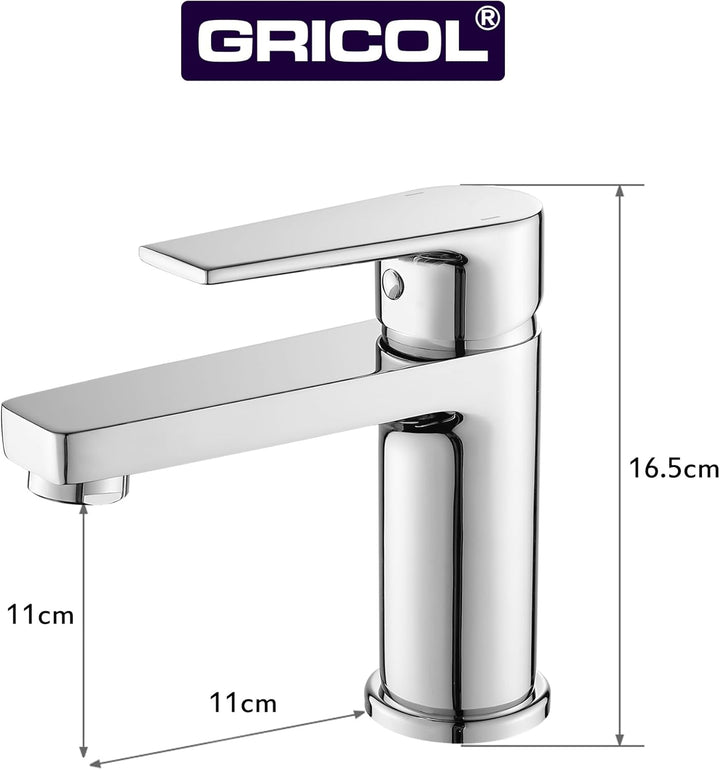 GRICOL Wasserhahn Bad Waschbecken Massiv Messing Mischbatterie Einhebelarmatur Badarmaturen Silber