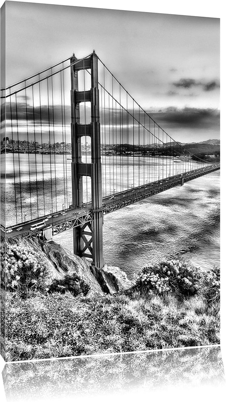 Pixxprint Golden Gate Bridge San Francisco / 100x70cm Leinwandbild bespannt auf Holzrahmen/Wandbild