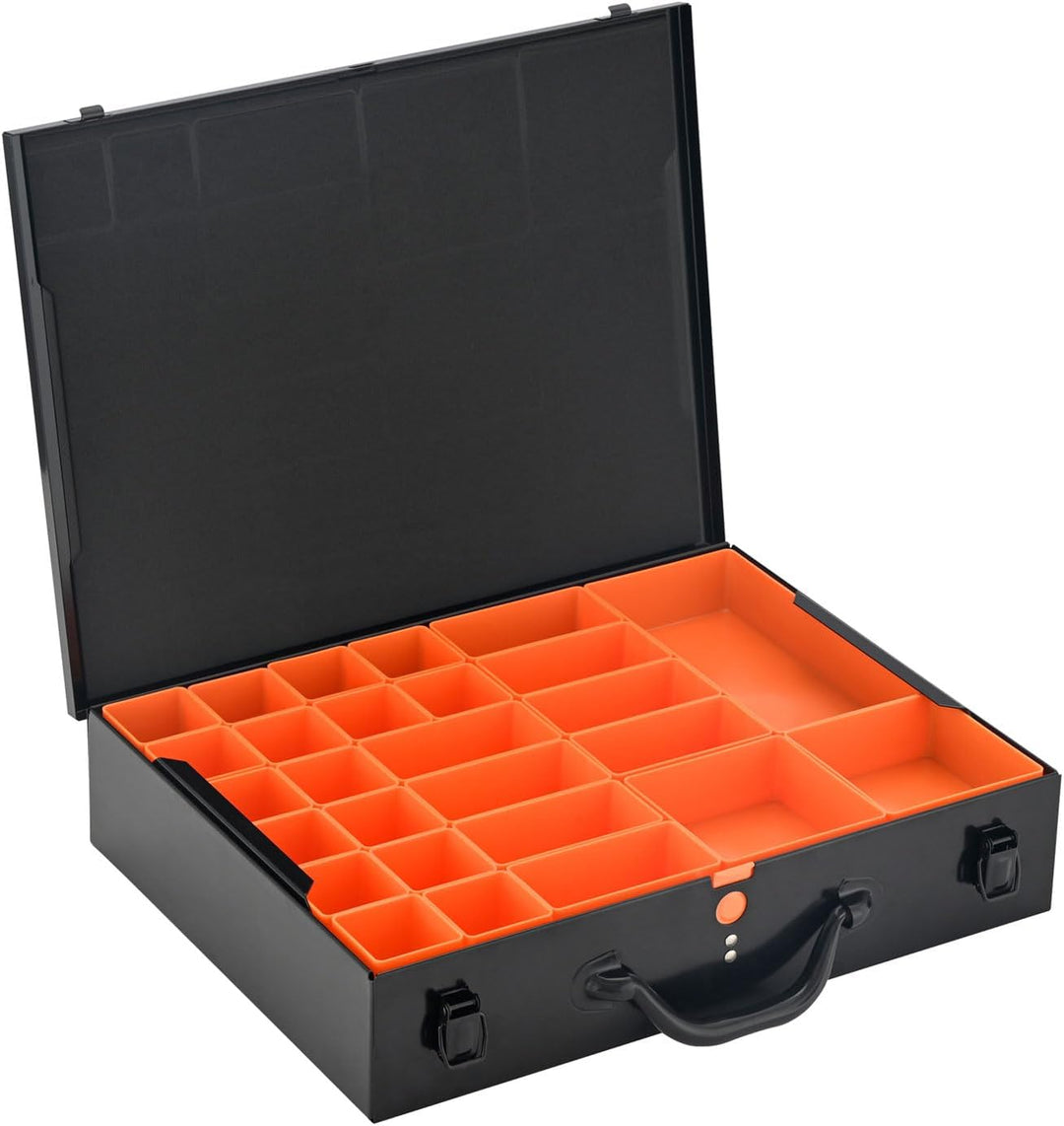 ALUBOX Sortimentsbox Kleinteilekoffer Stahlblech pulverbeschichtet - 2 Ebenen - 54 Einsatzkästen - 4