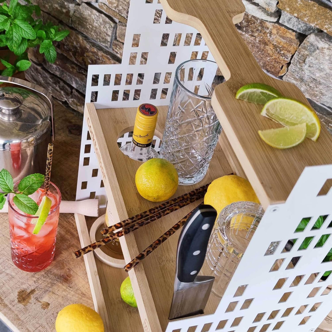 UNUS HOME Etagere Cocktailbar, weiss, 2 Etagen mit Griff, für Cocktails, Früchte und Snacks mit Flas