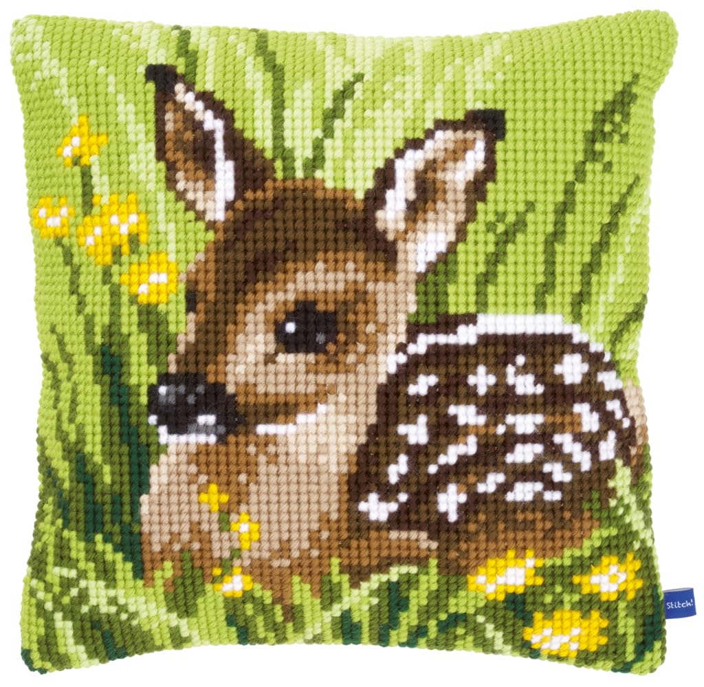 Vervaco Kreuzstichkissen Rehkitz, Baumwolle, Mehrfarbig, 40 x 40 x 0.3 cm