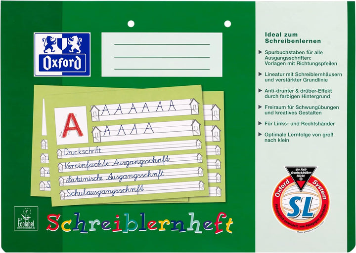 Oxford Schreiblernheft, A4 quer, Lin. SL (1. Klasse), 16 Blatt, grün, 10 Stück Lineatur SL Single, L