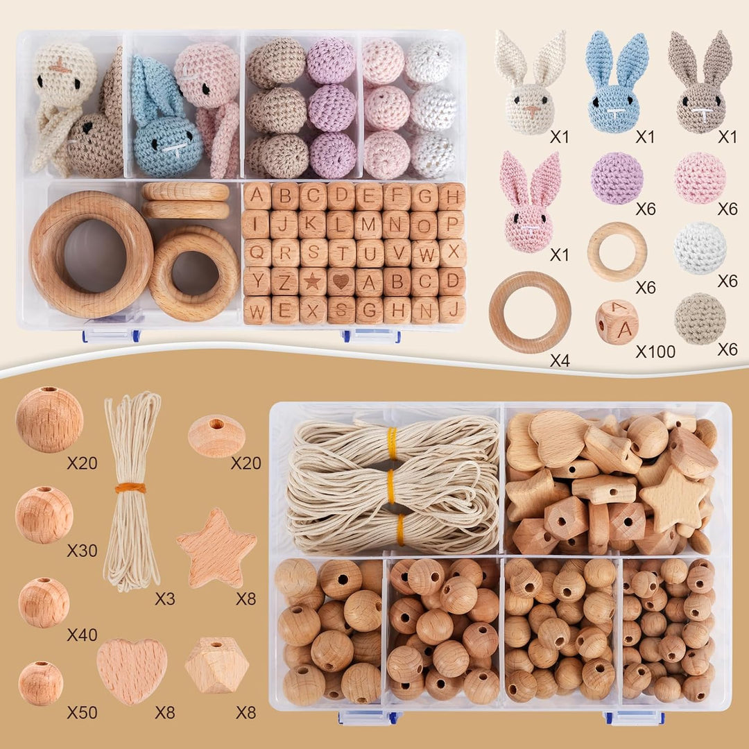 Artebeads Holzperlen Holzringe Set, 322 Stück Beech holzperlen Rund Holzkugeln mit Loch zum Auffädel