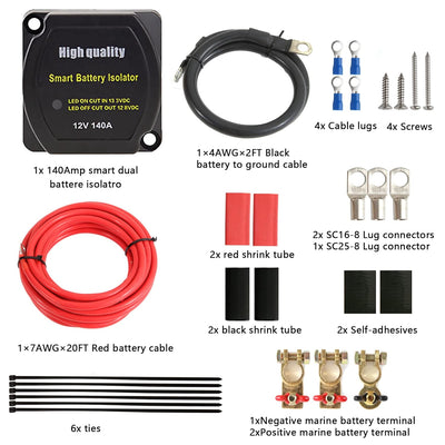 Dualer Batterietrenner Bausatz 12V 140Amp, Spannungsempfindliches Relais VSR, Kompatibel mit Wohnmob