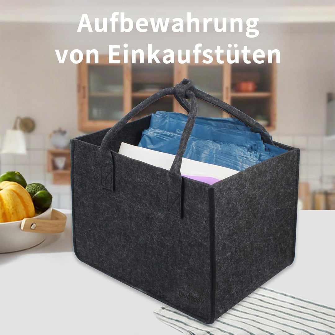 2Stk Filztasche Einkaufskorb,30L grosse Einkaufs-Tasche Filztaschen Shopping Bag, zweifarbig dunkelg