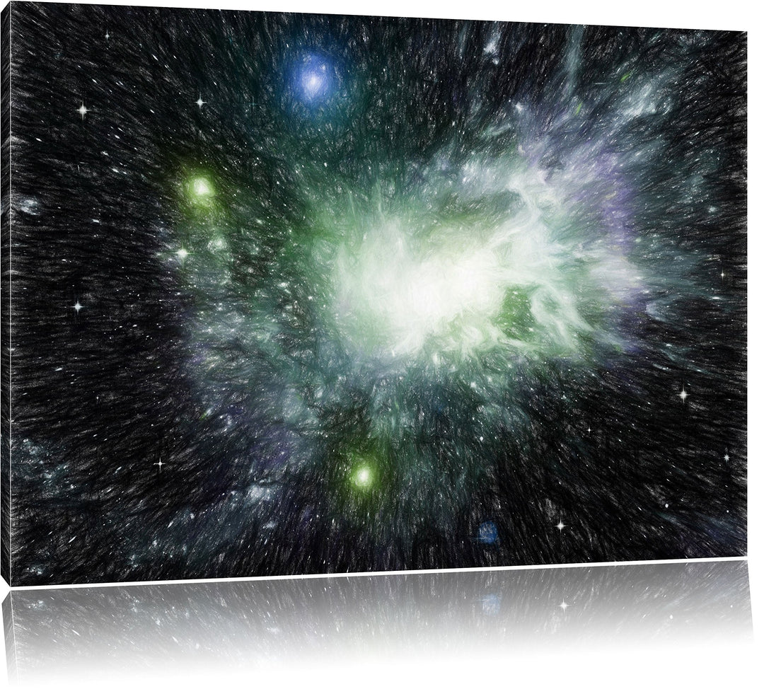 Pixxprint Ferne Galaxie Kunst Buntstift Effekt, Format: 100x70 auf Leinwand, 100x70