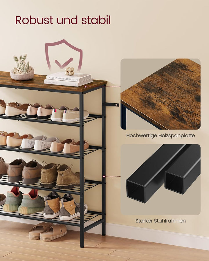 VASAGLE Schuhbank, Schuhregal, Schuhaufbewahrung, Flur, Wohnzimmer, Schlafzimmer, Metallgestell, 5 E