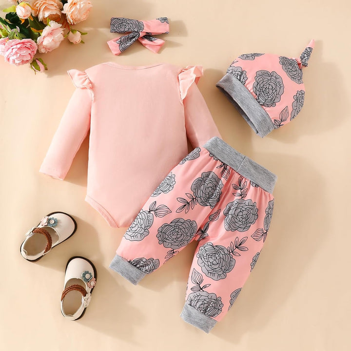 UUAISSO Neugeborenes Baby Mädchen Kleidung Papas Mädchen Langarm Strampler Tops Blumenhosen Sets Sti