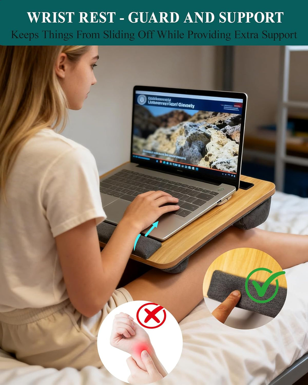 Laptopunterlage 40x34cm für Heim Bett Sofa mit Handgelenkauflage, Laptop Kissen für max 15.6” Notebo